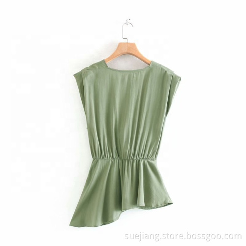 Short Women Causal Sleeveless Shirt Top